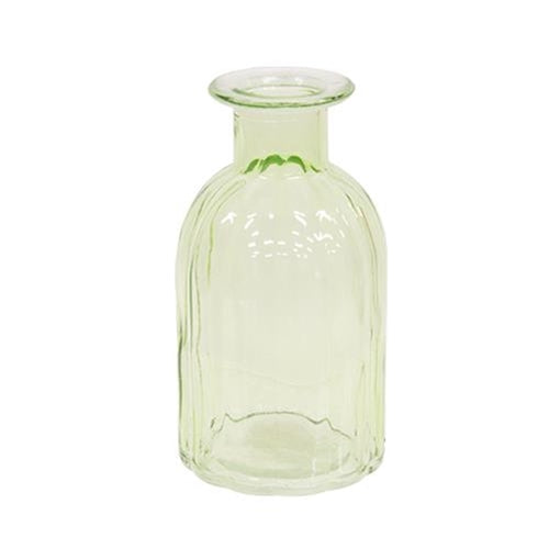 💙 Beveled Green Glass Bottle Vase 5.5" H
