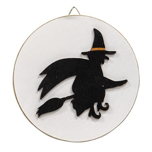 Witch Silhouette 4" Halloween Circle Easel Sign