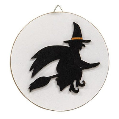 Witch Silhouette 4" Halloween Circle Easel Sign