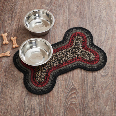 Small Bone Shaped Rug Red Black Gray Indoor/Outdoor