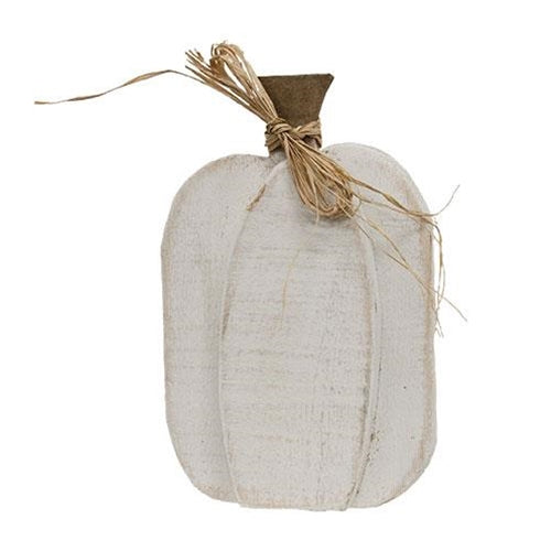 Rustic White Layered Wood Pumpkin Sitter 10.75" H