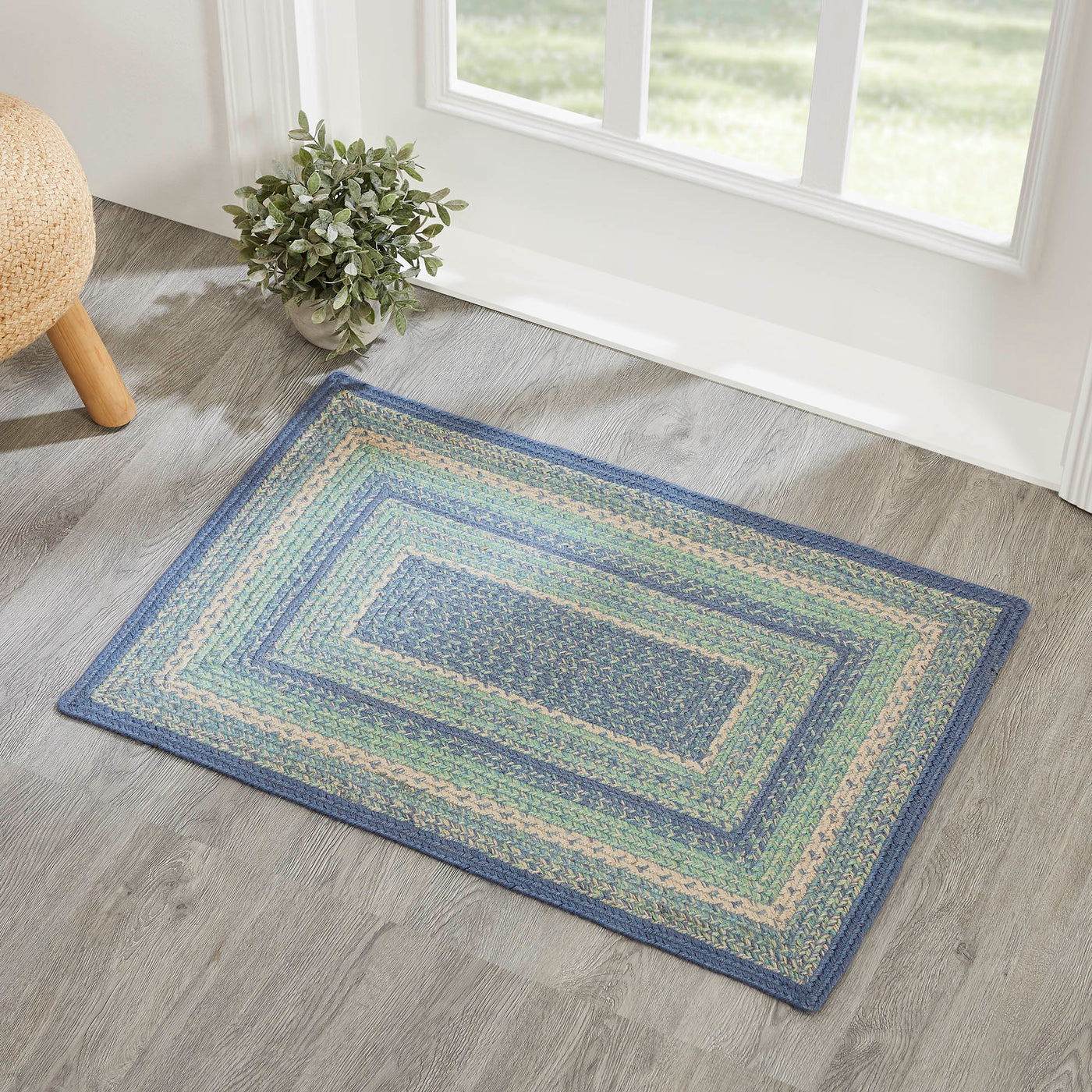 Jolie Jute Blue Shades Rectangular Rug With Pad 24" x 36"