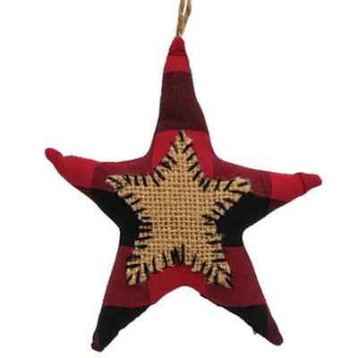 Red & Black Buffalo Check Star Stitched Fabric Ornament