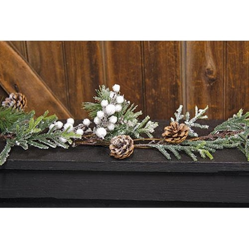 Flocked Berry Pine 4 Ft Faux Evergreen Garland