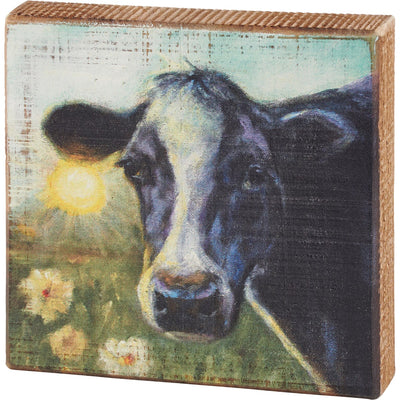 Morning Cow 6" Wooden Block Sign
