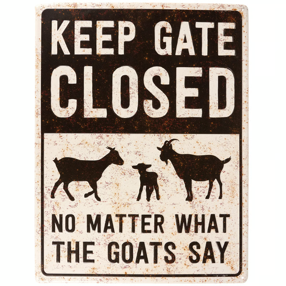Panneau Métal Vintage 'Please Keep Gate Closed No Matter What The Goats Says' - 30x20 Cm