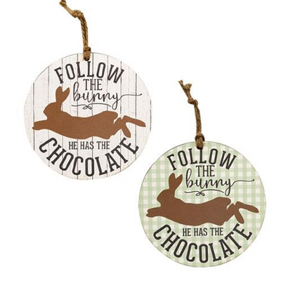 Set of 2 Follow the Bunny He Has the Chocolate Ornaments