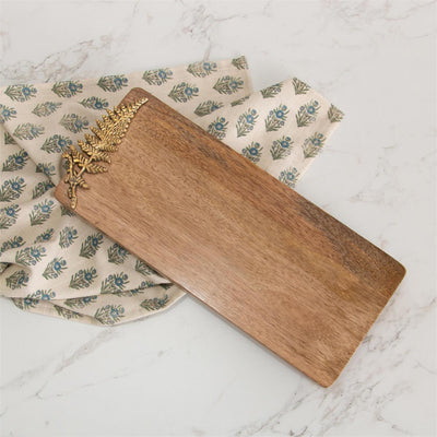 Wooden Charcuterie Board With Brass Fern Accent