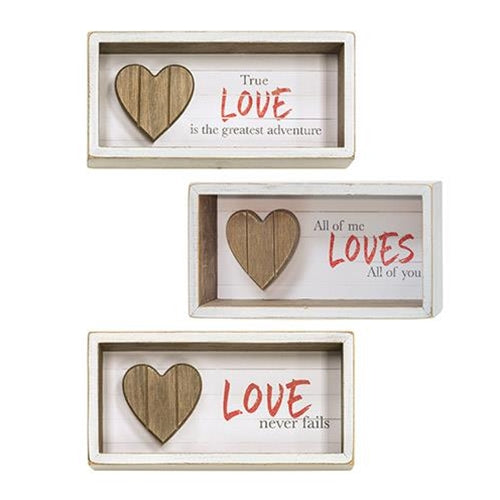 Set of 3 Love Heart Shadow Slat Wood Box Signs