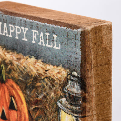 🎄 💙 Happy Fall Jack O' Lantern and Pumpkins 4" Block Sign