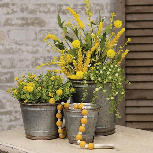 Set of 3 Distressed Metal Planter Buckets