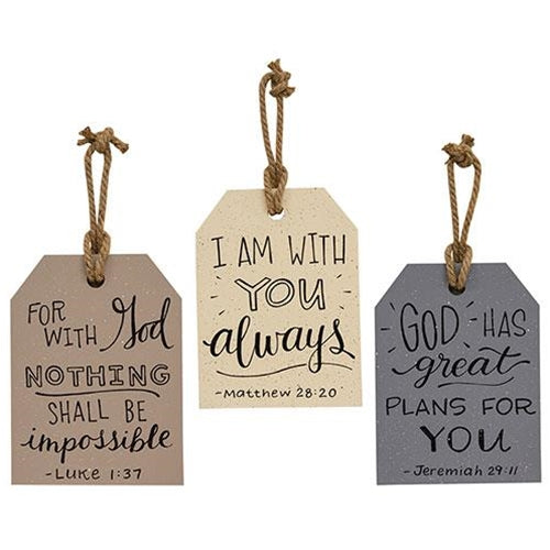 Set of 3 Words of Comfort Bible Verse Large Wooden Tag Signs.