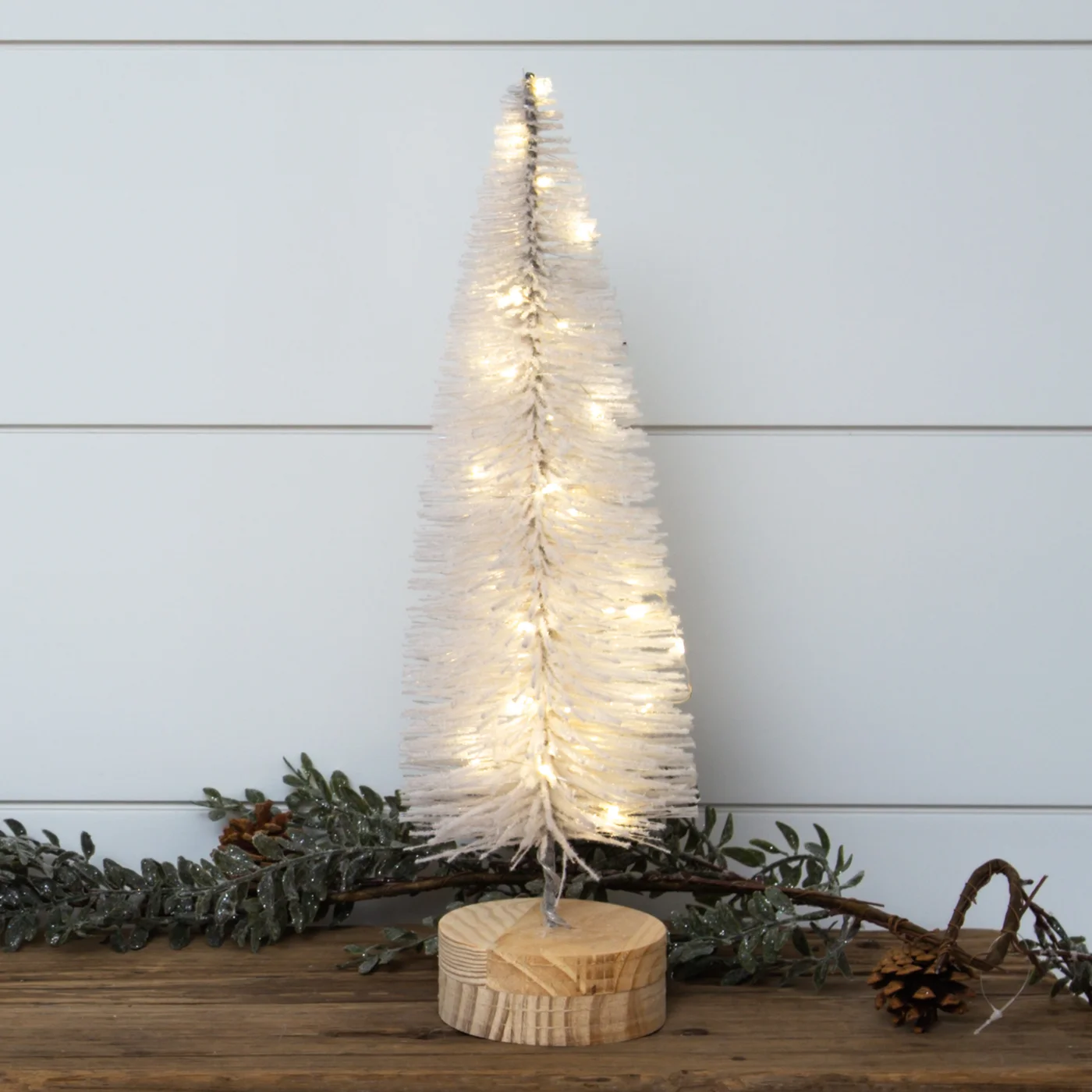 Christmas Lighted White Bottle Brush Tree 16.5" H