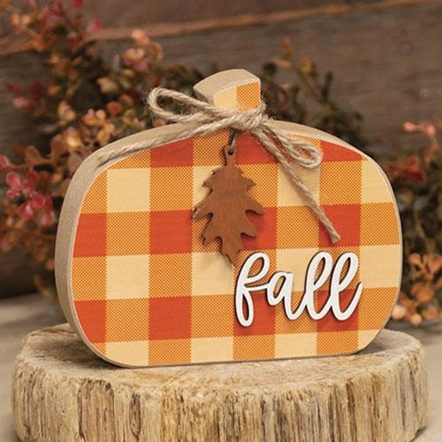 🫐 BLUEBERRY DAYS 💙 Fall Buffalo Check Chunky Pumpkin Sitter Sign