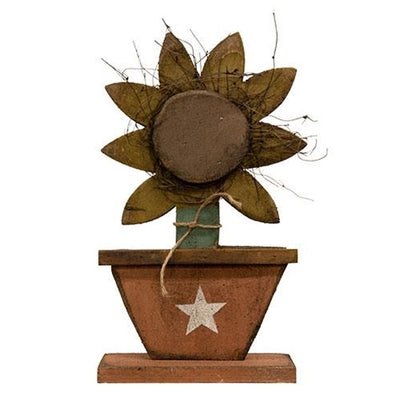 Potted Sunflower on Base 16.5" Wooden Decor