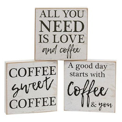 A Good Day Starts With Coffee 4" Wooden Coffee Themed Block Signs