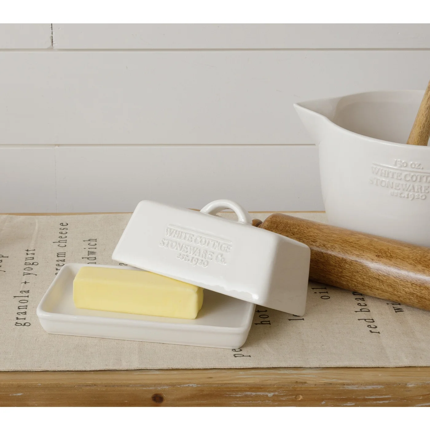 White Cottage Ceramic Butter Dish