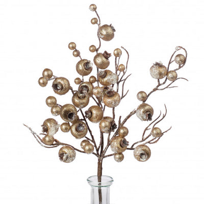 Iced Champagne Crabapple 15" Faux Berry Pick