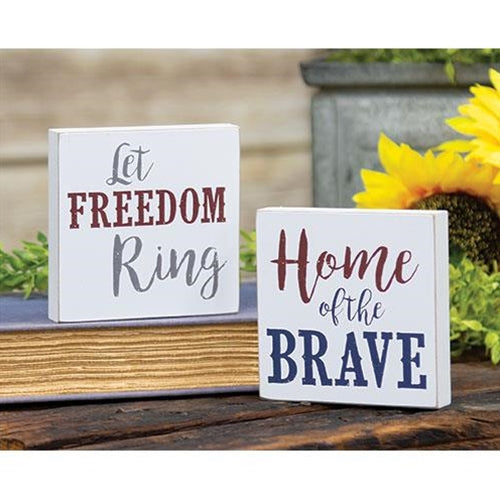 Set of 2 Home of the Brave and Let Freedom Ring 4" Square Block