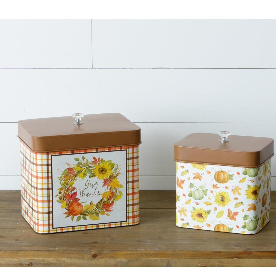 Set of 2 Give Thanks Metal Tins