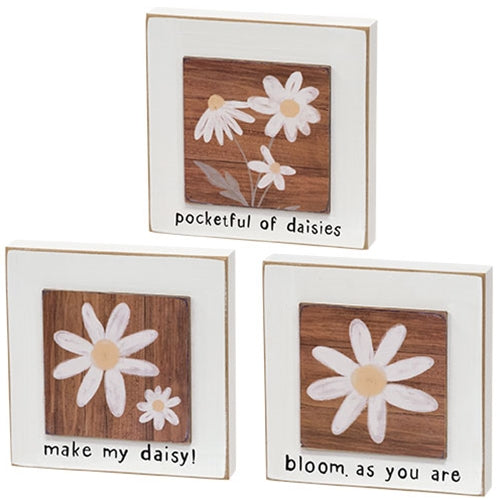 Set of 3 Bloom As You Are Daisy Layered 4.5" Block Signs