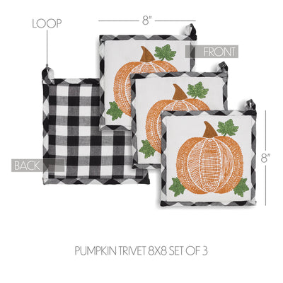 Set of3 Annie Black Check Pumpkin Trivet