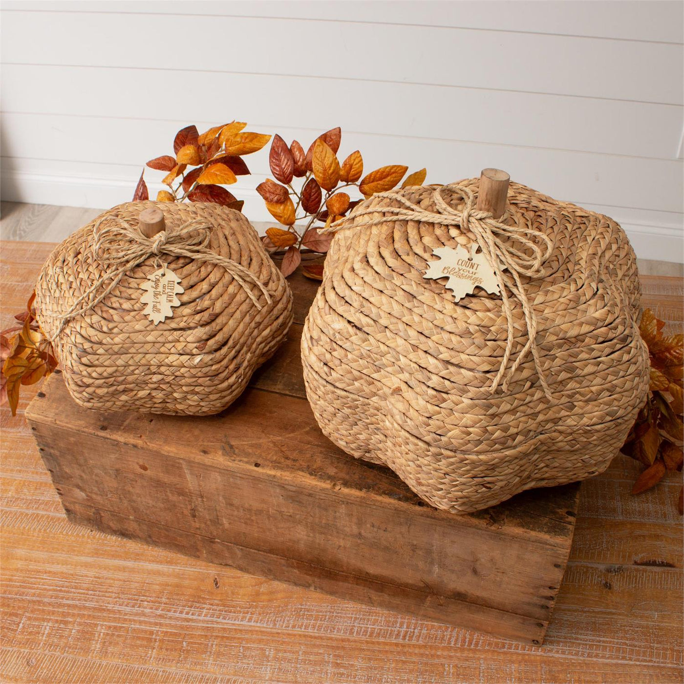 Set of 2 Woven Hyacinth Nested Pumpkins