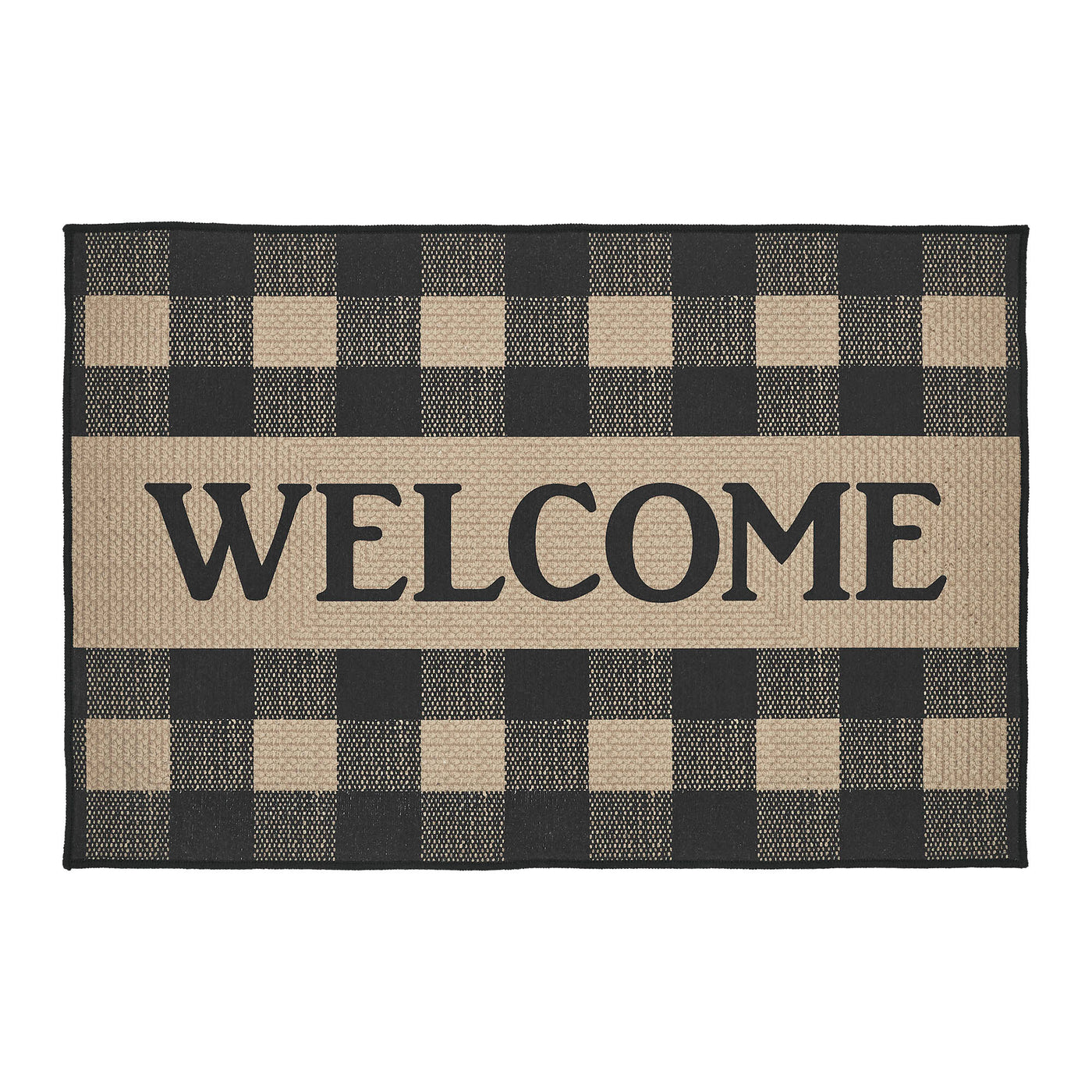 Black Check Welcome Indoor/Outdoor 24" x 36" Rug