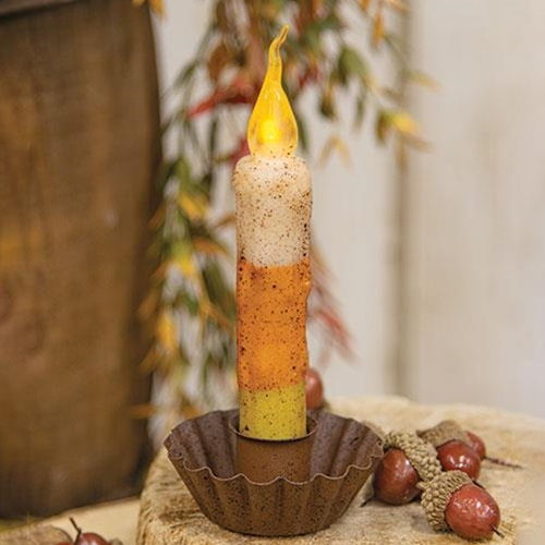 HAPPY BIRTHDAY🎂 💙 Candy Corn Grungy 6" Timer Taper Candle