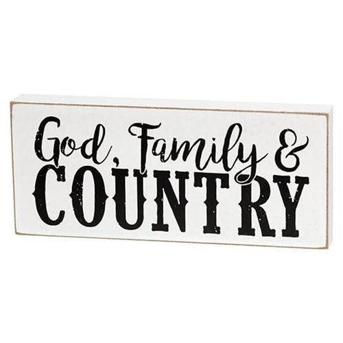 God Family & Country Small Wooden Block Sign