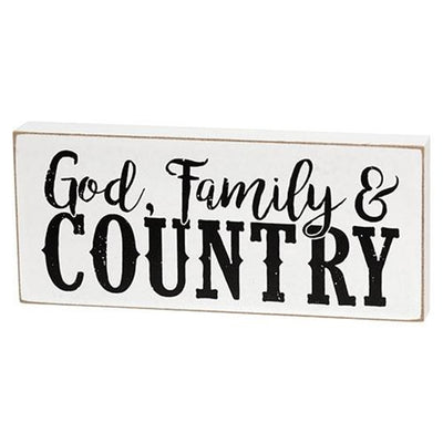 God Family & Country Small Wooden Block Sign