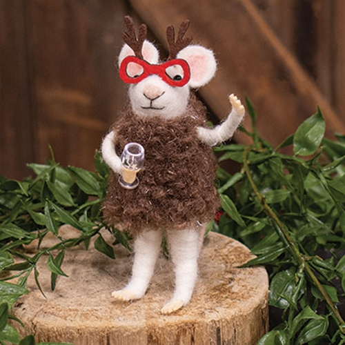 Mouse with Reindeer Glasses Felt Ornament