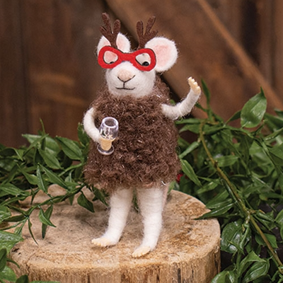 Mouse with Reindeer Glasses Felt Ornament