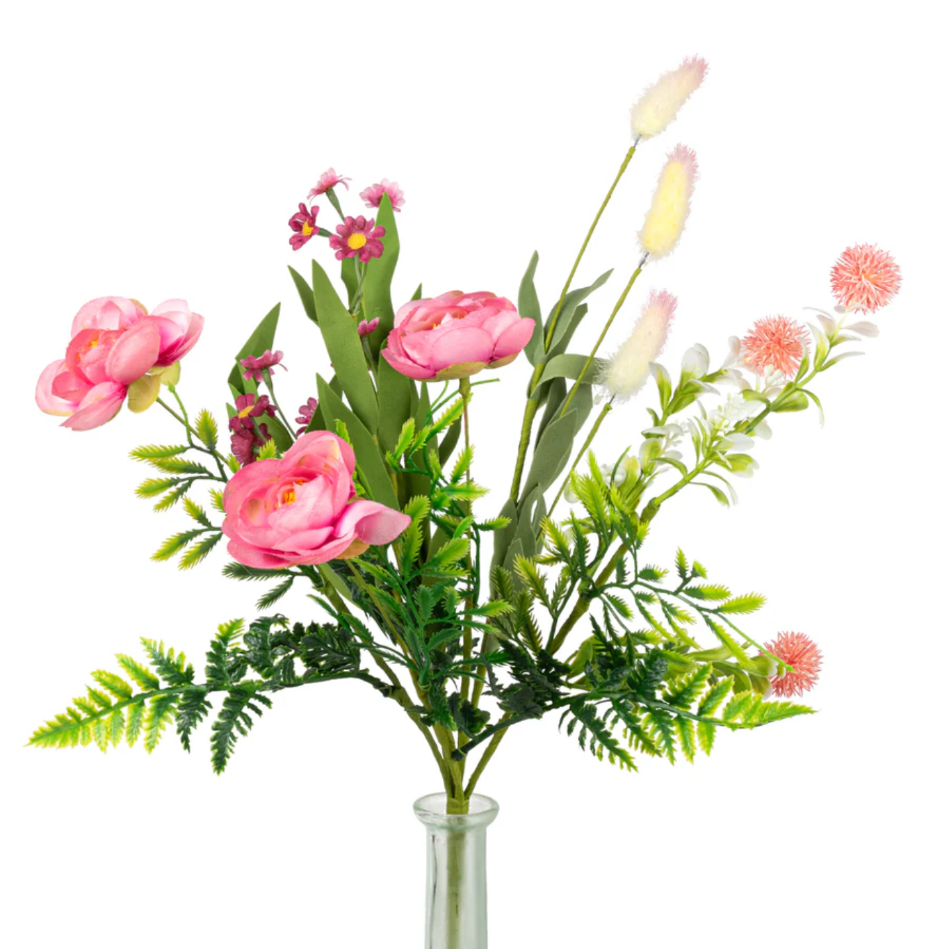 💙 Pink Ranunculus & Bunny Tail 19" Faux Floral Spray