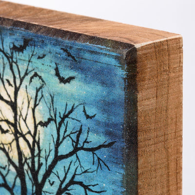 Haunted Tree 4" Small Wooden Block Sign