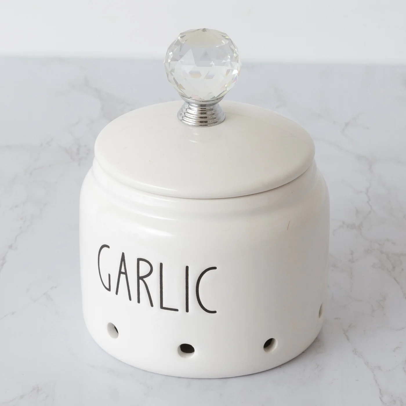 Garlic Keeper White Ceramic Container