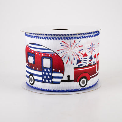 HAPPY BIRTHDAY🎂 💙 Americana Fireworks Truck & Camper Ribbon 2.5" x 10 Yards