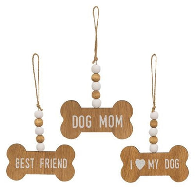 Set of 3 Beaded Bone Ornaments - Dog Mom, Best Friend, I Love My Dog