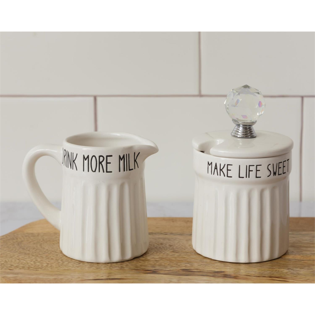 Drink More Milk Make Life Sweet Cream and Sugar Jars