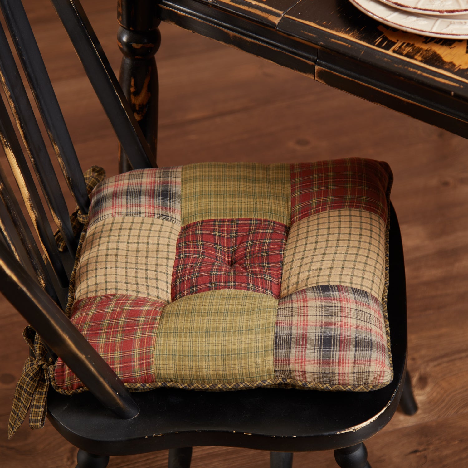 Green and REd Lodge Plaid Patchwork Chair Pad – Blueberry Lane Shop
