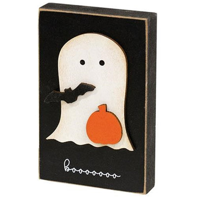 💙 Boooo Pumpkin & Bat Ghost Small Wooden Block