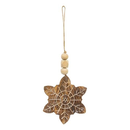 🎄💙 Natural Beaded Distressed Wood Grain Snowflake Ornament Set of 3