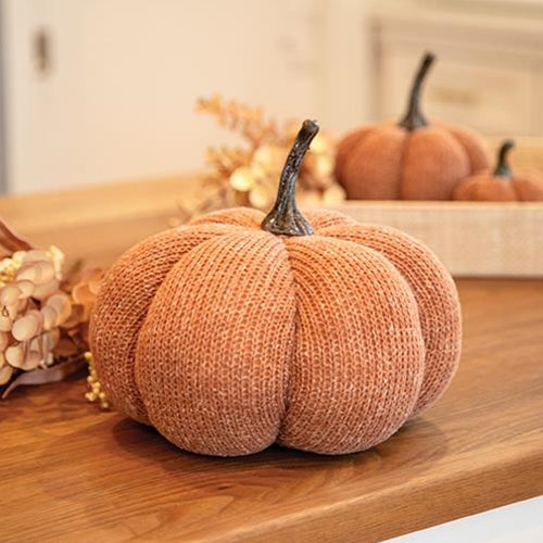 Burnt Orange Knit Pumpkin Large 8" H