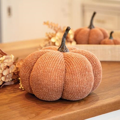 Burnt Orange Knit Pumpkin Large 8" H