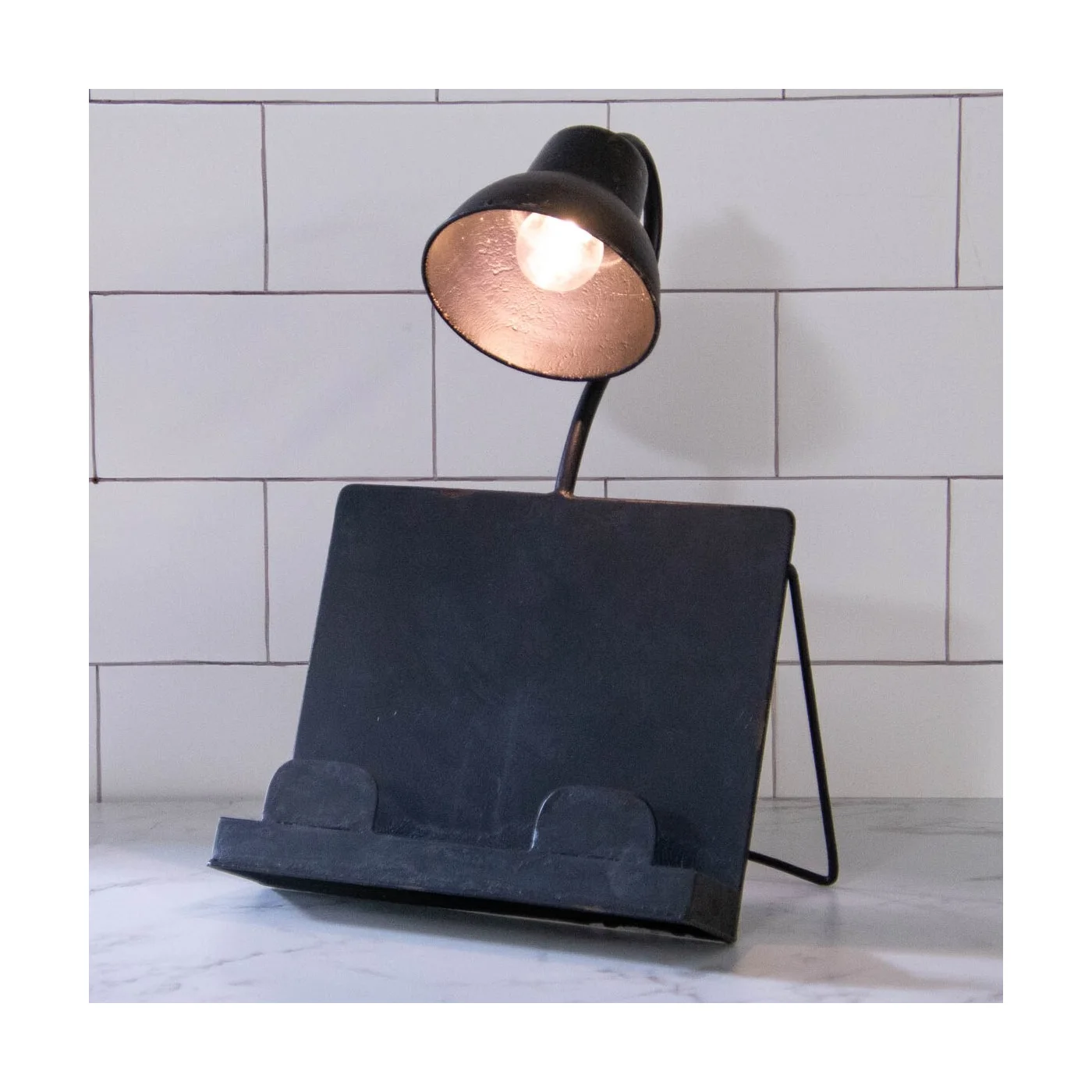 Distressed Metal Book Stand with Light