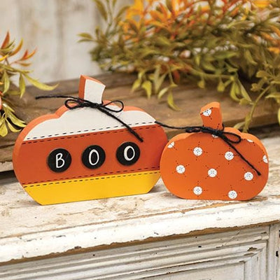 🎃 31 DAYS OF SPOOKYWEEN Day 3 Set of 2 Candy Corn Boo & Polka Dot Pumpkin Sitters