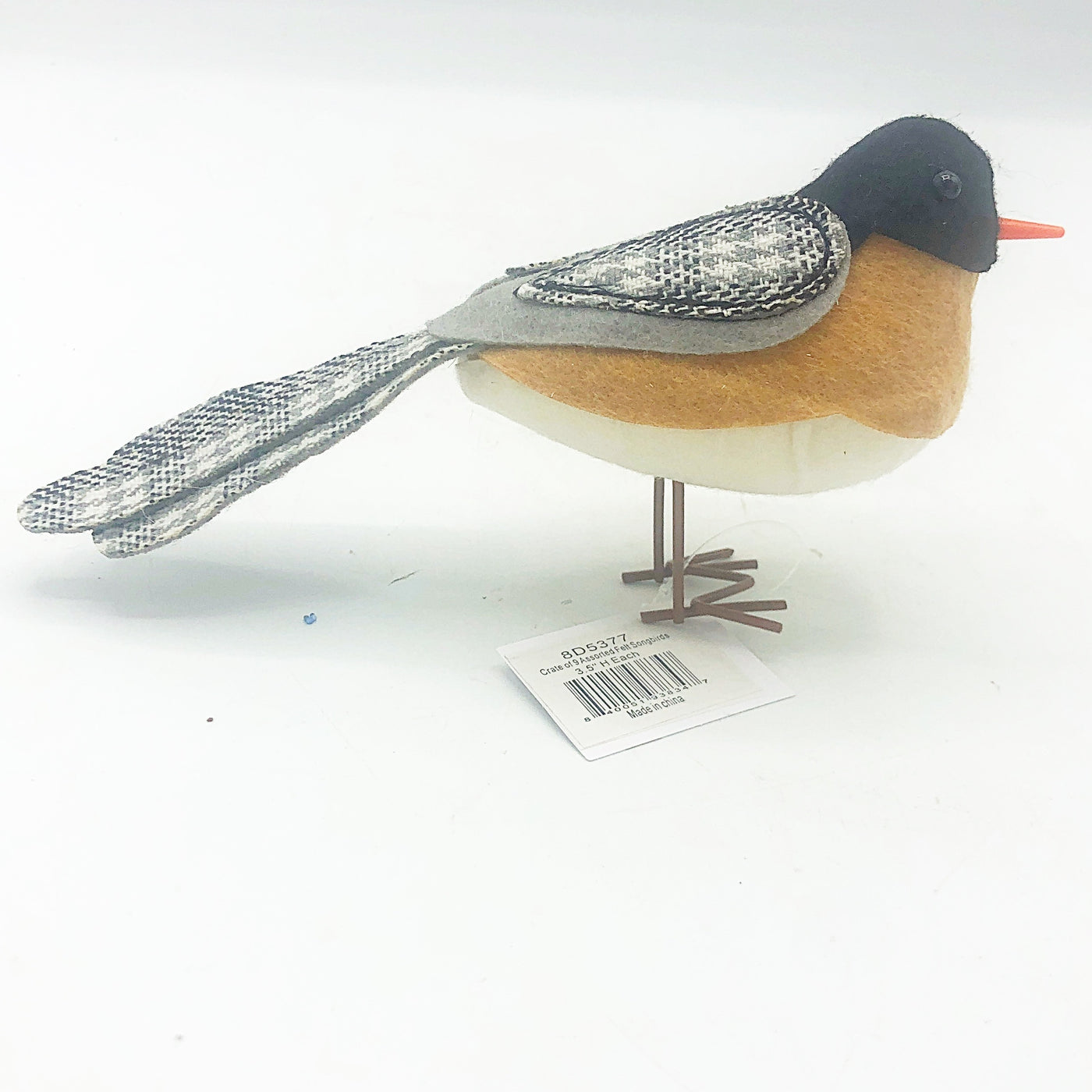 🎄💙 Tan and Black Plaid Bird Felt Figure