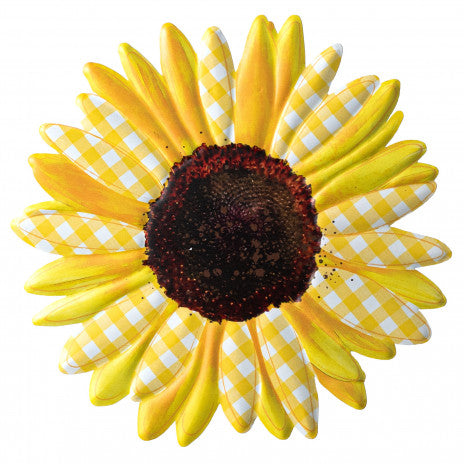 💙 Yellow Check Sunflower 12" Metal Embossed Hanger: