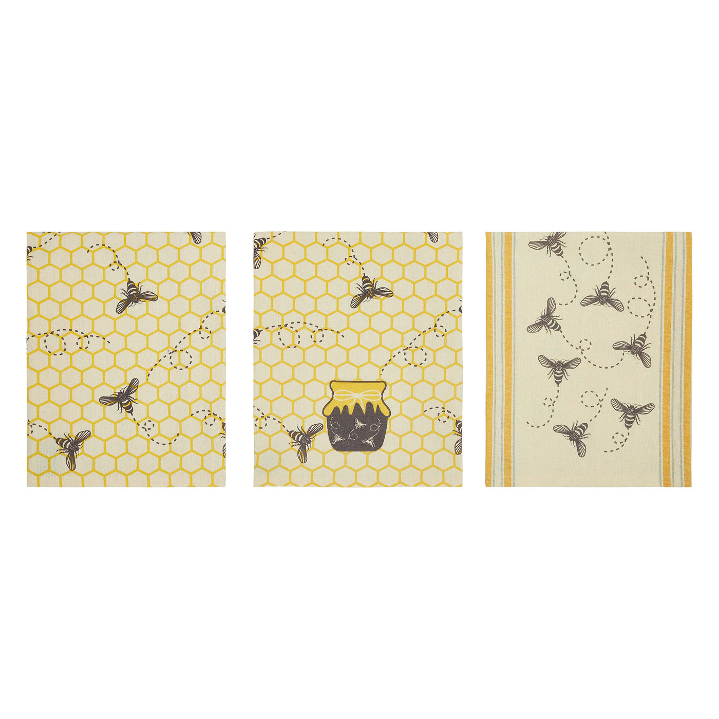 Set of 3 Buzzy Bees Honeypot Tea Towels