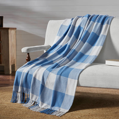 Annie Buffalo Check Blue Woven Throw 50" x 60"